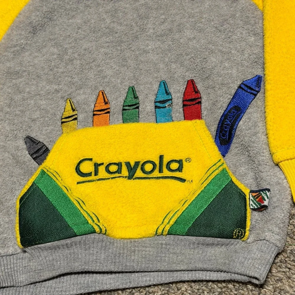 Vintage Crayola Crayon Box Hoodie Toddler 2T Yellow Gray Fleece Sweatshirt